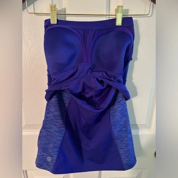 EUC ATHLETA Retro Purple Racerback Tank Back Pockets Built In Bra Padding Small - Picture 6 of 8